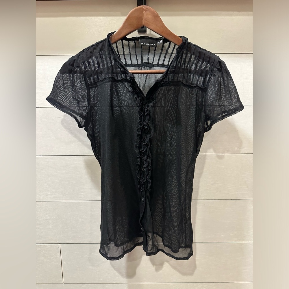 The LIMITED Elegant Black Sheer Button Down Blouse- size Medium